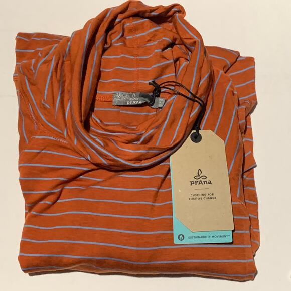 NEW prAna Sol Protect UPF Shirt Long Sleeve Turtleneck Orange Stripe Size XL NWT - Picture 3 of 6